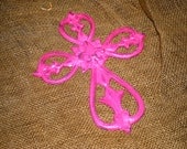 Pink distressed Cast Iron Wall Cross Wall Decor with Fleur de Lis