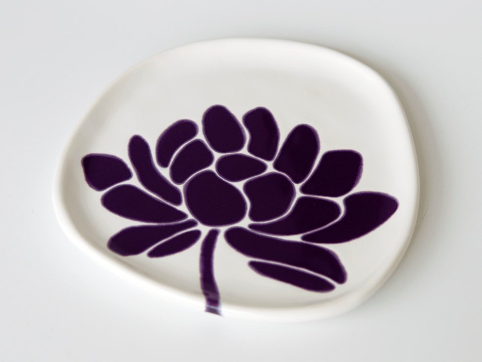 ceramic plate - lotus flower in deep purple - dessert plate