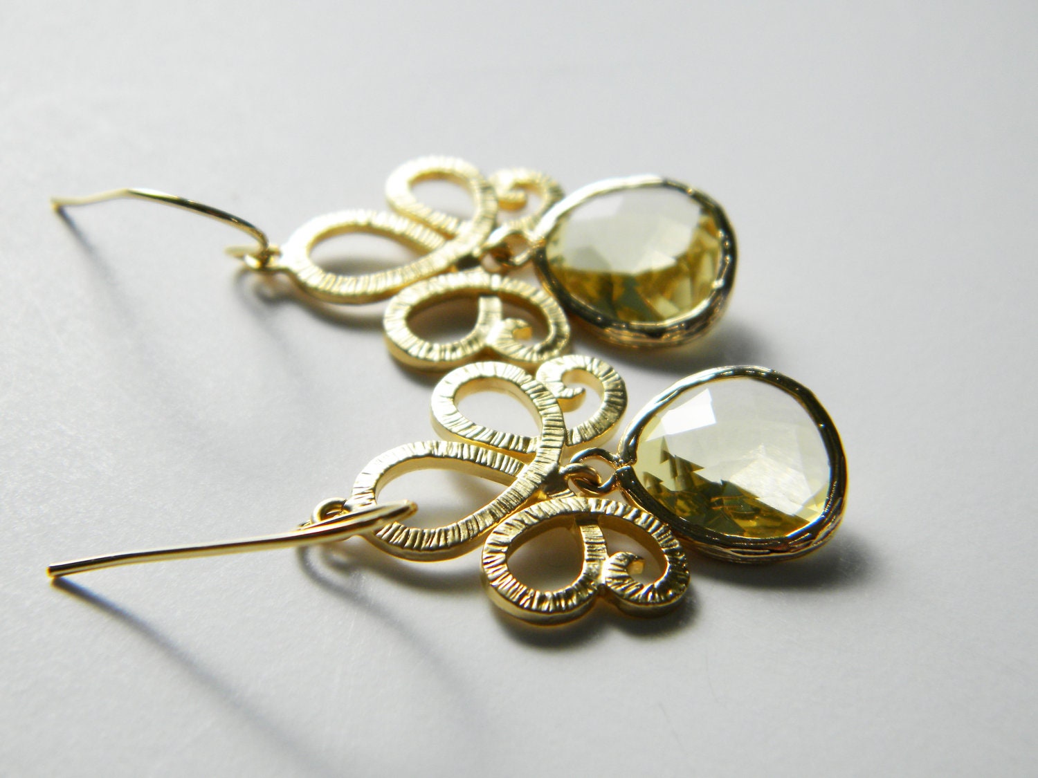 Jonquil and gold peacock earrings - 14k GF, brides, wedding, gift - citrine