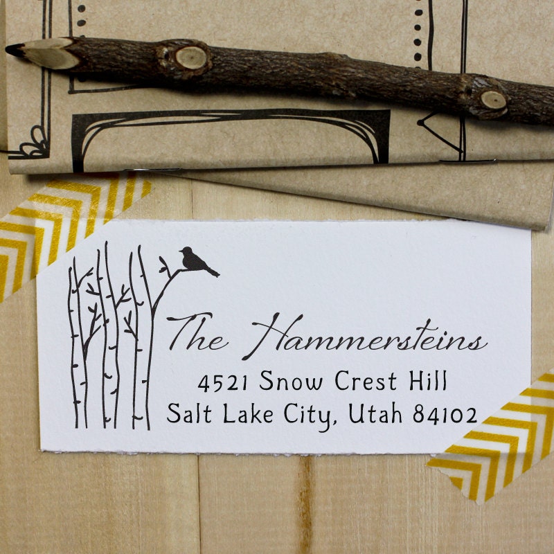 Custom Rubber Stamp - Self Inking -  Birch and Bird