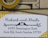 Custom Rubber Stamp - Eco Mount Personalized Address Stamp- Wedding Stamp - Rustic Birds in Love