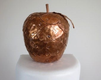 Unique Hammered Copper Apple Sculpture Made to Order
