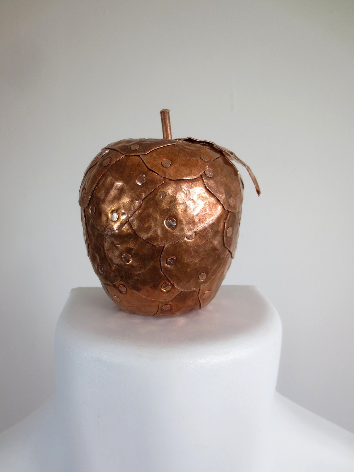 Unique Hammered Copper Apple Sculpture Made to Order