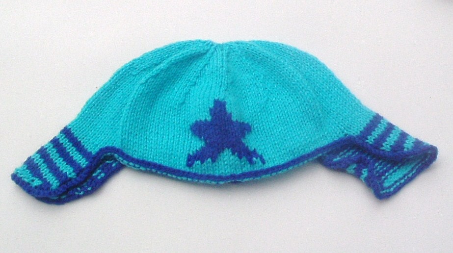 Turquoise  Aviator Style Toddler Hat with Royal Blue Star and Stripes Size 2-3 years (24-36 months)