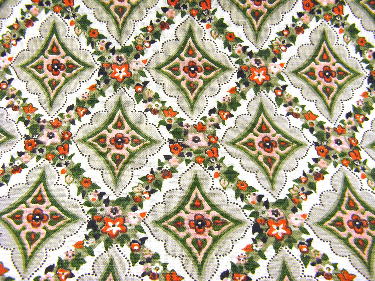 1950s 1960s Vintage Fabric - Pink and Green Floral Home Decor Fabric - 6 yds x 45" wide