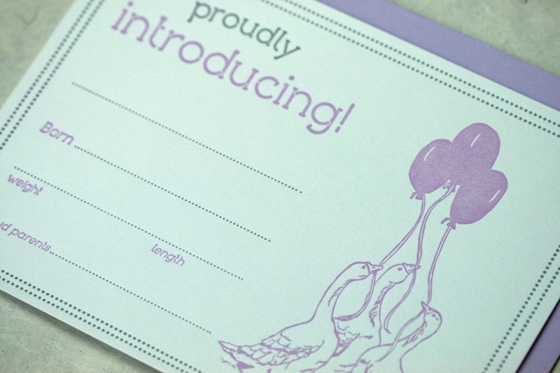 Letterpress Baby Announcement - Geese -Fill In