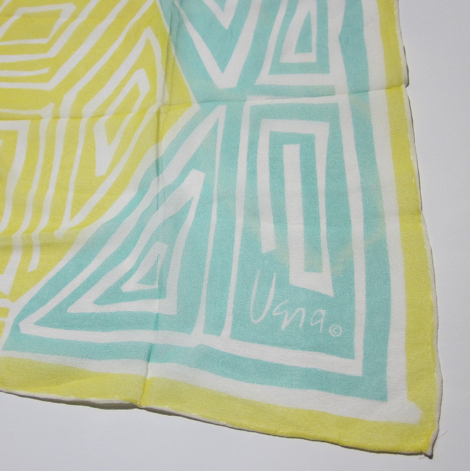 Vera Sheer Aqua and Yellow Geometric Design