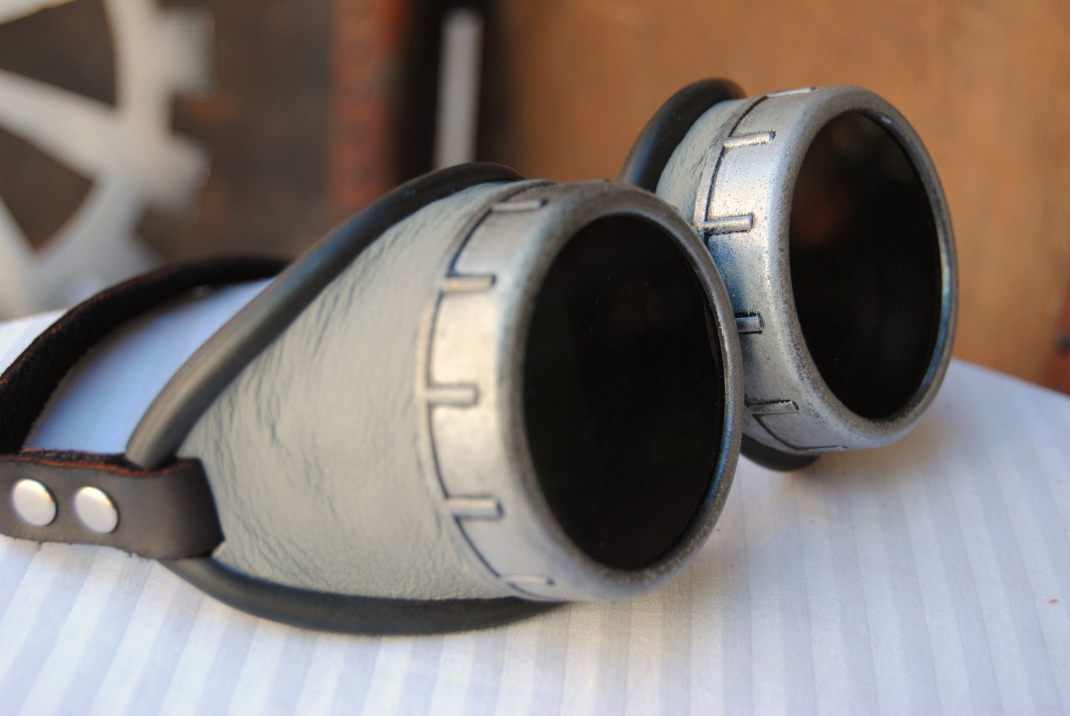 Grey leather steampunk goggles