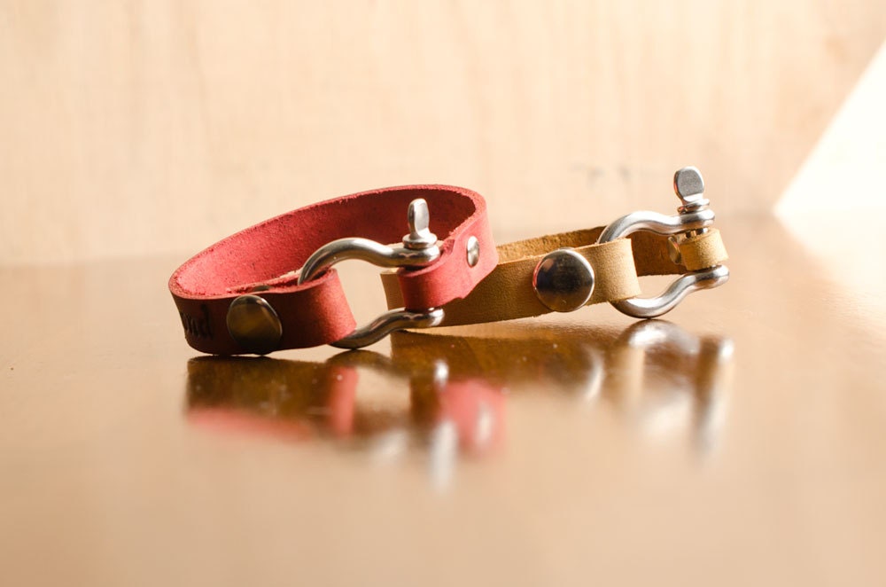 Custom Hand Carved Leather D Shackle Bracelet - To Infinity and Beyond