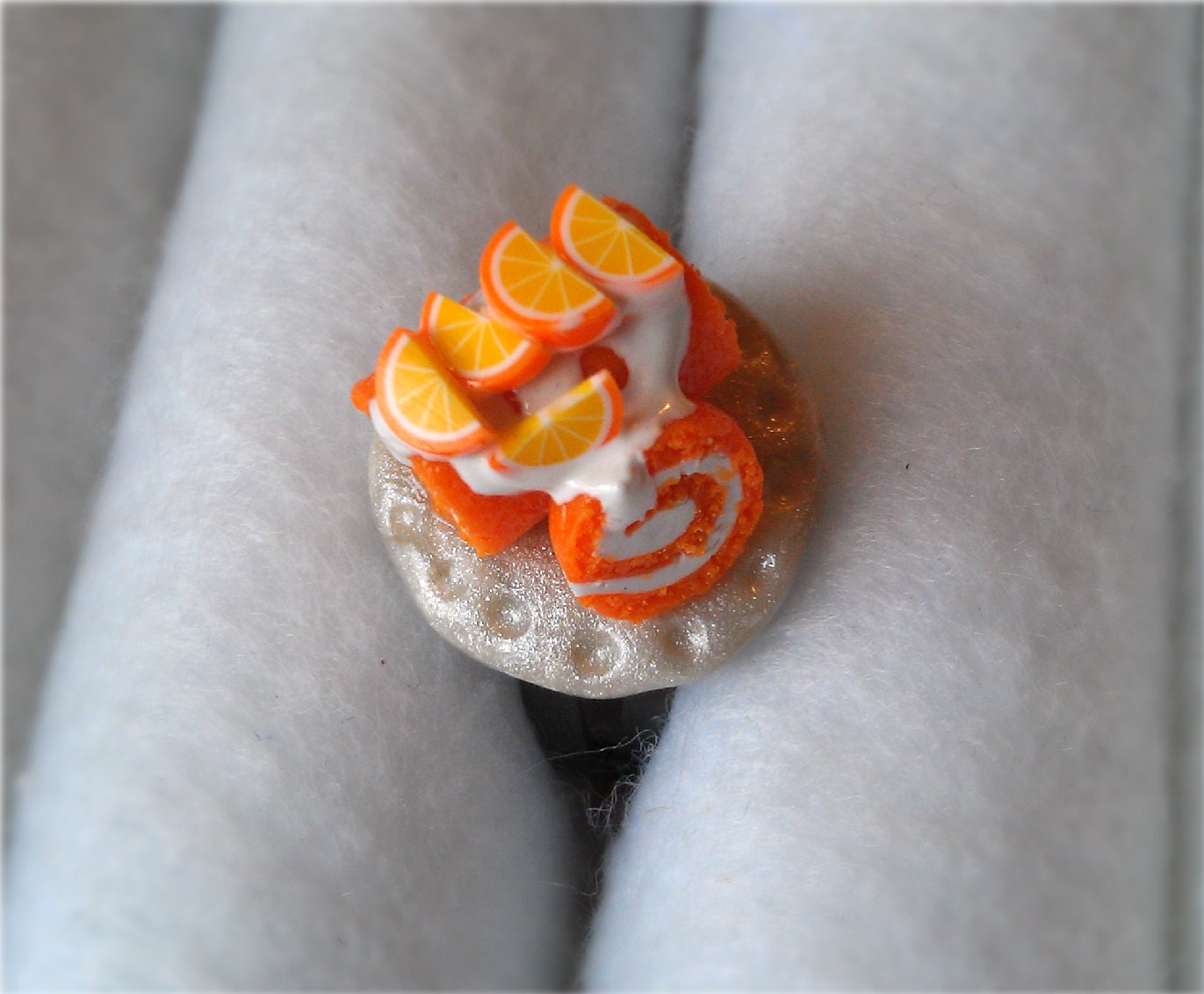 Orange Cream Swiss Roll Cake - Adjustable Ring - Miniature Food Jewelry