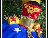 WONDERFULLY CUTE  Wonder Woman Inspired Crochet Tutu Dress with Lariat, Wrist Cuffs and Tiara - Small 12/18mos