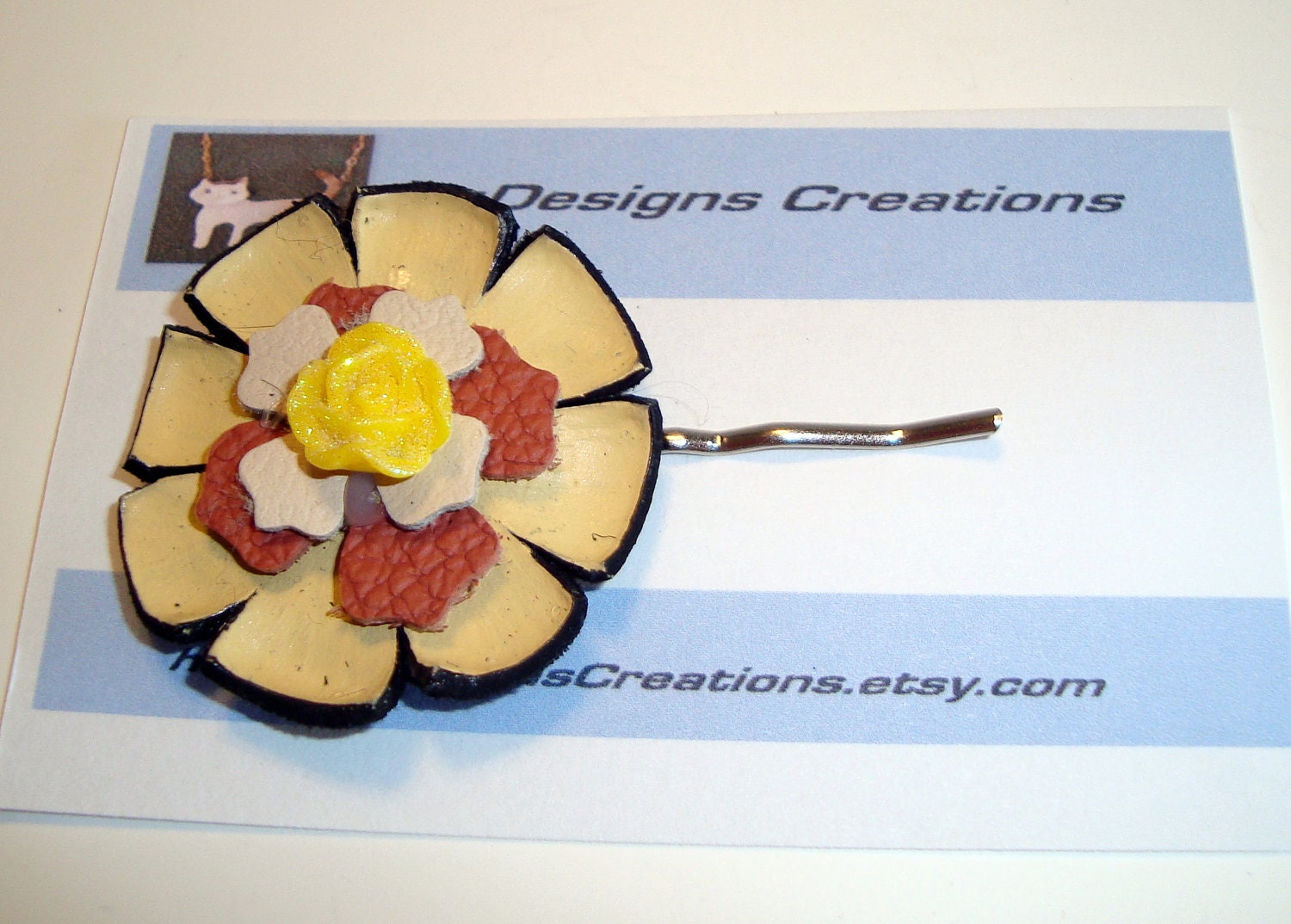 Leather Flowers on Bobbie Pin