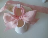 Baby Ballet Shoes . Pink and White Silk Christening Shoes . Handmade Ballet Slippers Flats . Infant Girl Gift Idea