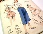 Vintage 1950s Butterick Sewing Pattern Rockabilly Play Suit Pedal Pushers, Shorts, Bra Bust 30 - PinkyAGoGo