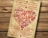 Vintage Heart Theme- Engagement Party Invitation, Digital or Printed