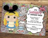 Alice in Wonderland Tea Party- Birthday Party Invitation, Digital or Printed
