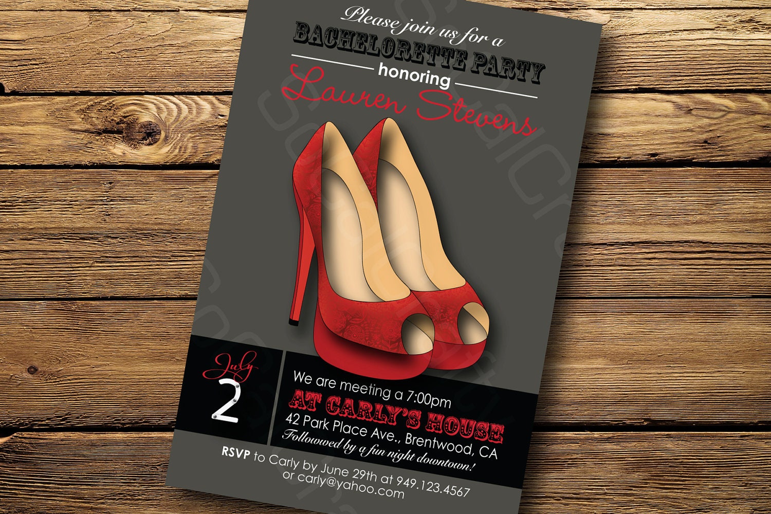 Red Stilettos- Bachelorette Party or Birthday Party Invitation, Digital or Printed
