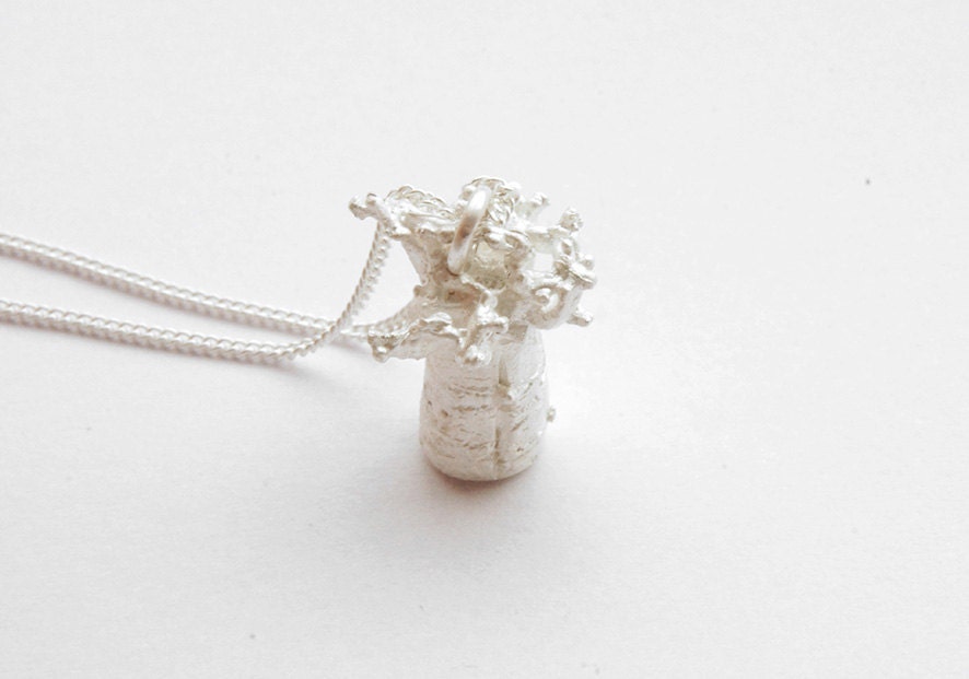 BAOBAB necklace - Infancia Series - Le Petit Prince inspired, silver tree, miniature, madagascar, little prince, whimsical, 18" curb chain