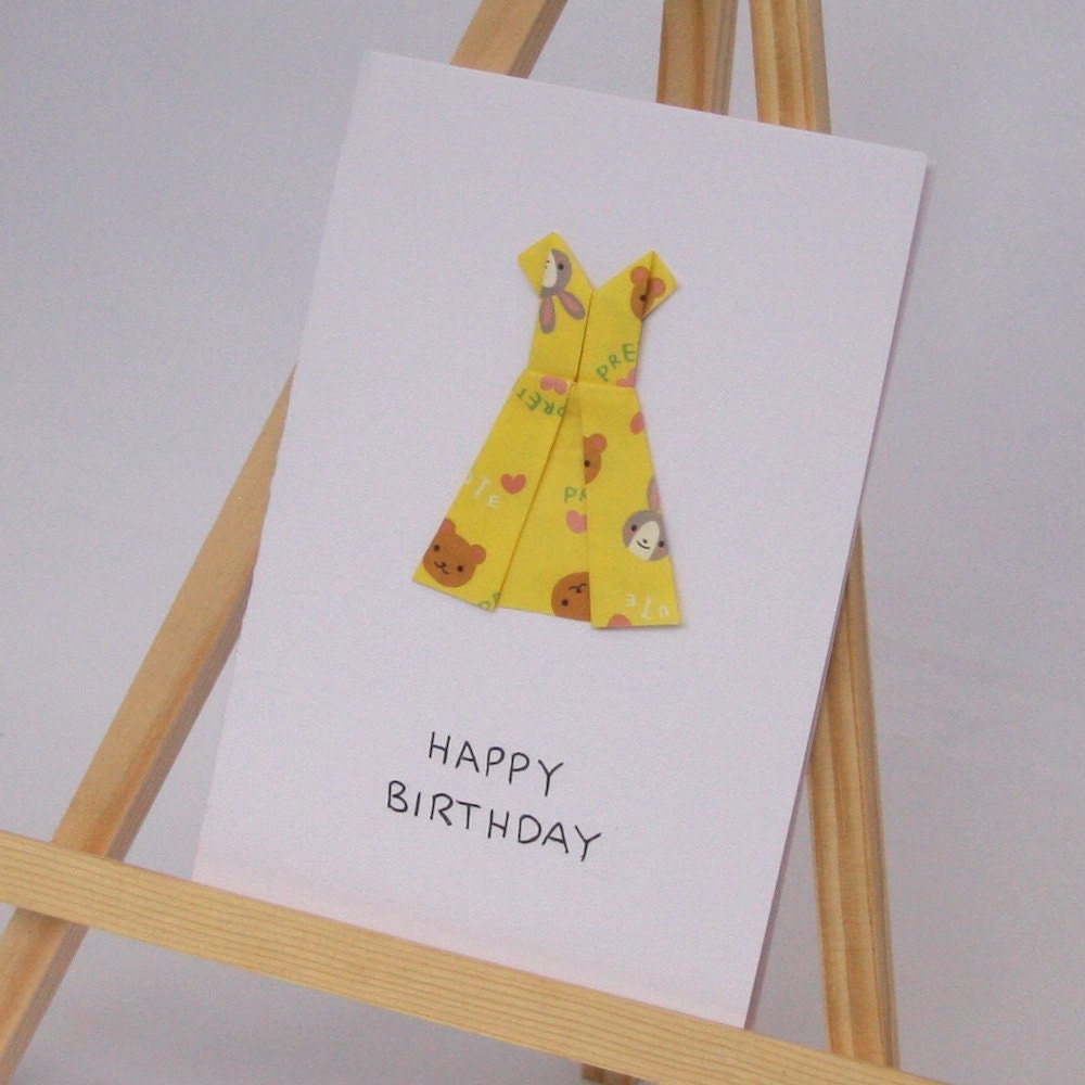 Origami Card - Party Dress - Happy Birthday C6 Size