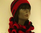 Rise Up Falcons Fans - Red and Black Hat and Curly Scarf Set Gift For Women Under 50 dollars