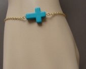 Sideways Cross bracelet- Turquoise Cross, Dainty Bracelet, Lovely Gift, Simple Sweet Colorful Bracelet
