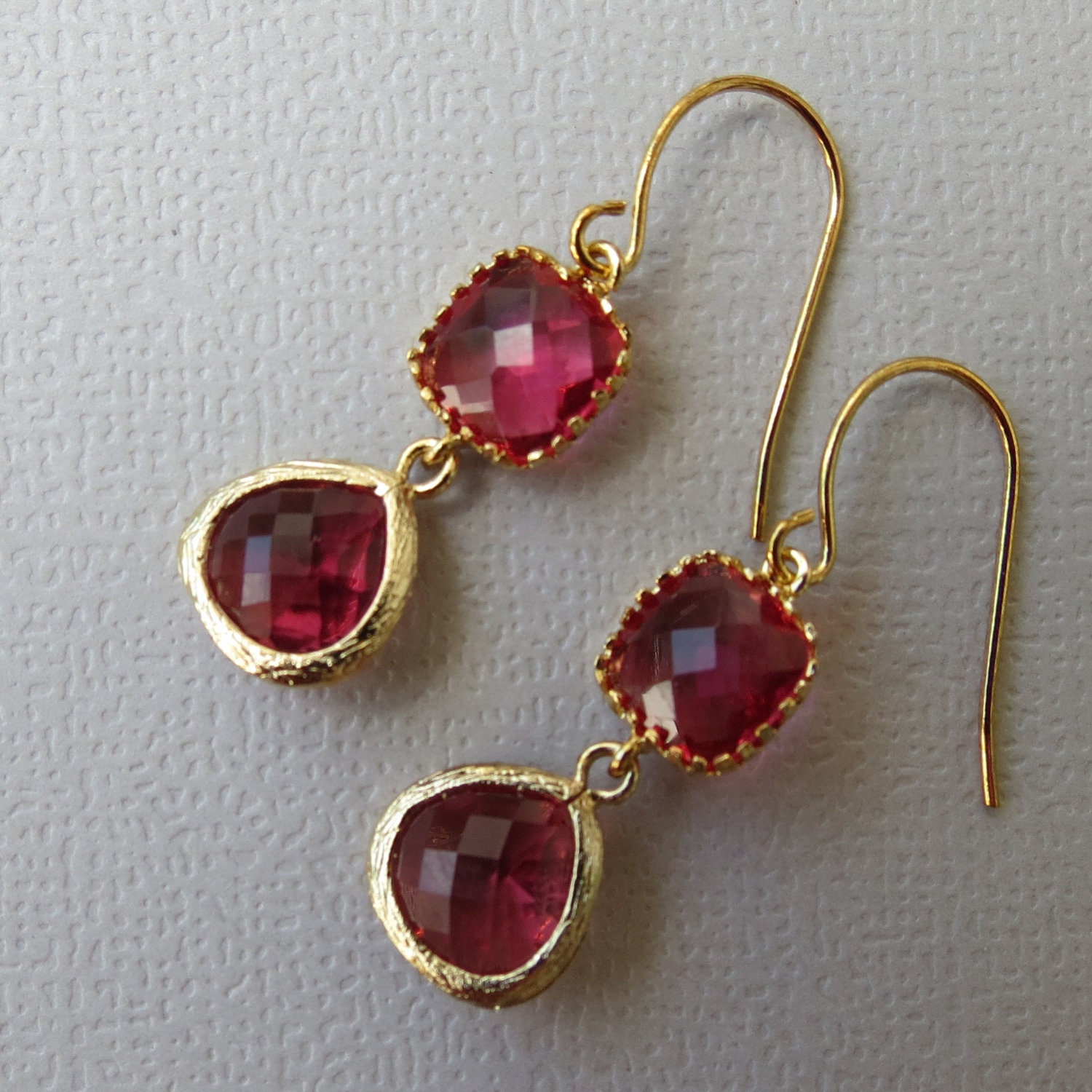 ANDALUSIA - Ruby Red Crystal  Earrings, gold earrings, modern style, red dangles- Ruby Red