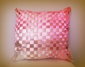 Satin throw cushion -  woven - 18 inch - 46cm - square cushion - ombré - contemporary decor - throw pillow - eco friendly - pom pom trim.