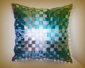Eco friendly cushion -  woven satin ribbon - 18 inch - 46cm - square cushion - ombré - contemporary decor - throw pillow - organic cotton.