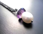 Large Freshwater Pearl, Mystic African Amethyst, Oxidized Sterling Silver