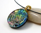 Pink and Gold Necklace, Fused Glass Pendant Jewelry