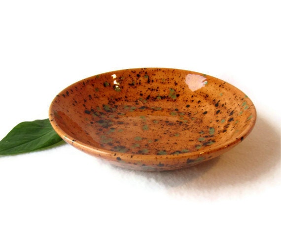 Small Serving Bowl in Caramel and Green