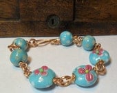 Turquoise and Polka Dot Beaded Glass Bracelet