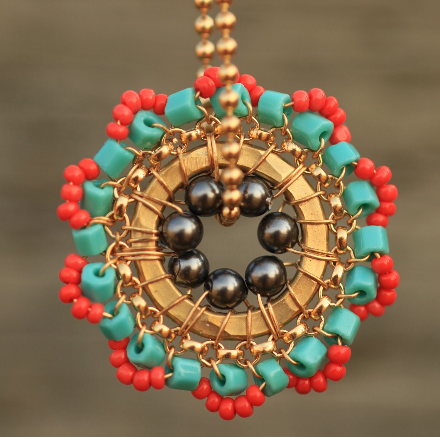 SALE - Bloom Necklace - Fiesta -  Pendant, Handmade, Beadwork, Necklace, Weddings, Bridal Accessories, Gifts