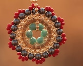 SALE - Bloom Necklace - Red and Blue - Jewelry, Pendant, Beadwork, Handmade Necklace, Bridal Accessories, Weddings, Gifts
