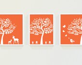Woodland Custom Nursery Art Prints in Orange - Deer Modern Wall Decor - Bird Wall Art - Children / Child Art Print - Kids Wall Art