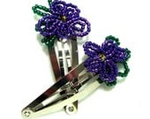 French Beaded Flower Barrette, Purple Violet Pair, Other Colors Available