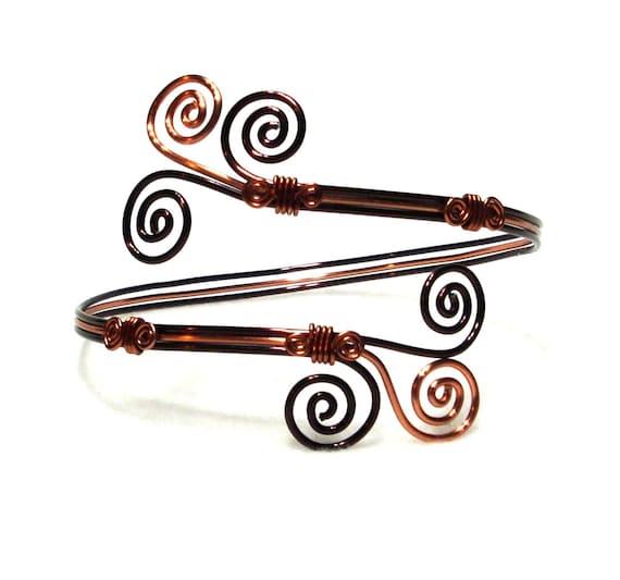 Arm Band, Cuff Bracelet, Brown and Copper Aluminum Wire