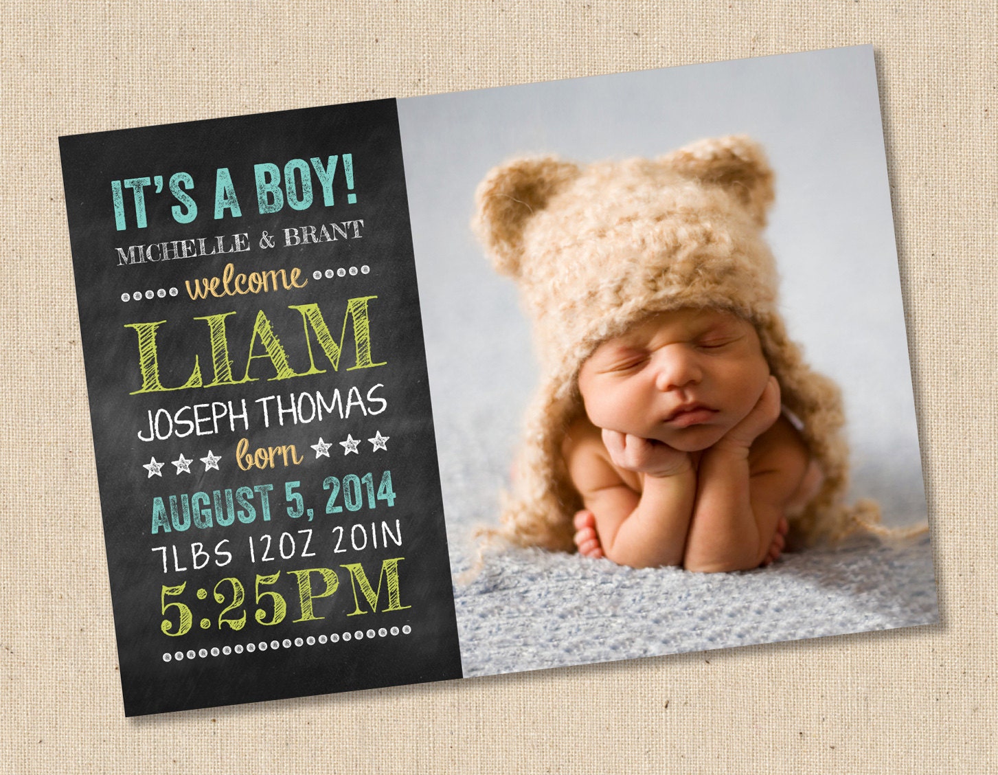 Chalkboard - Photo Birth Announcement - Baby Girl or Baby Boy