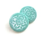 Large unique buttons light teal with white wash round polymer clay shank buttons