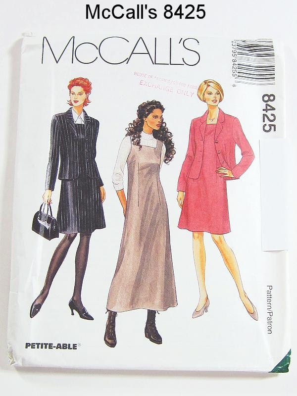 McCalls 90s Dress Pattern 8425 - Misses' Dress or Jumper and Unlined Jacket - Size 18/20/22