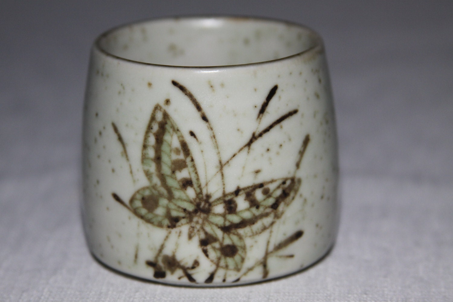Ceramic Cup Vintage Pottery Butterfly design  Brown butterfly wings Signed Tea cup