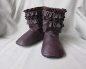 Leather Baby Boots Soft Sole Shoes Ruffled Boot Plum Purple in Size 3 Ready-to-Ship