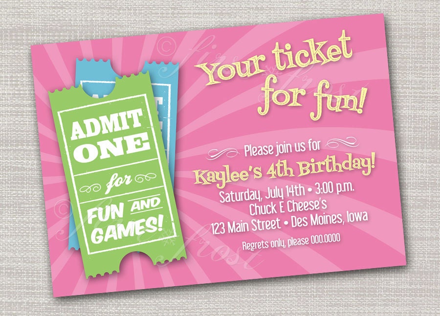 Kids Birthday Ticket Invitation - Games, Pizza, Arcade, Ticket for Fun Il_170x135