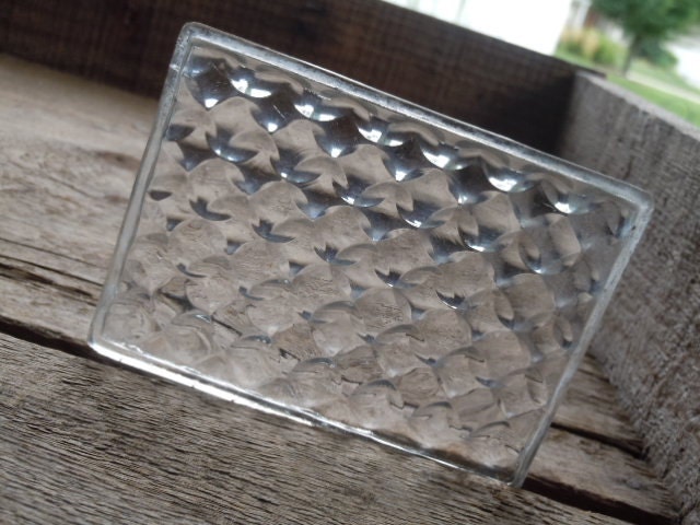 Antique Glass Prism Tile Salvaged Industrial Art Deco Pressed Glass Double Bubble Pattern Tile Rectangle