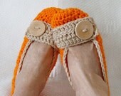 Women's Crochet Flats Slippers Orange and Tan