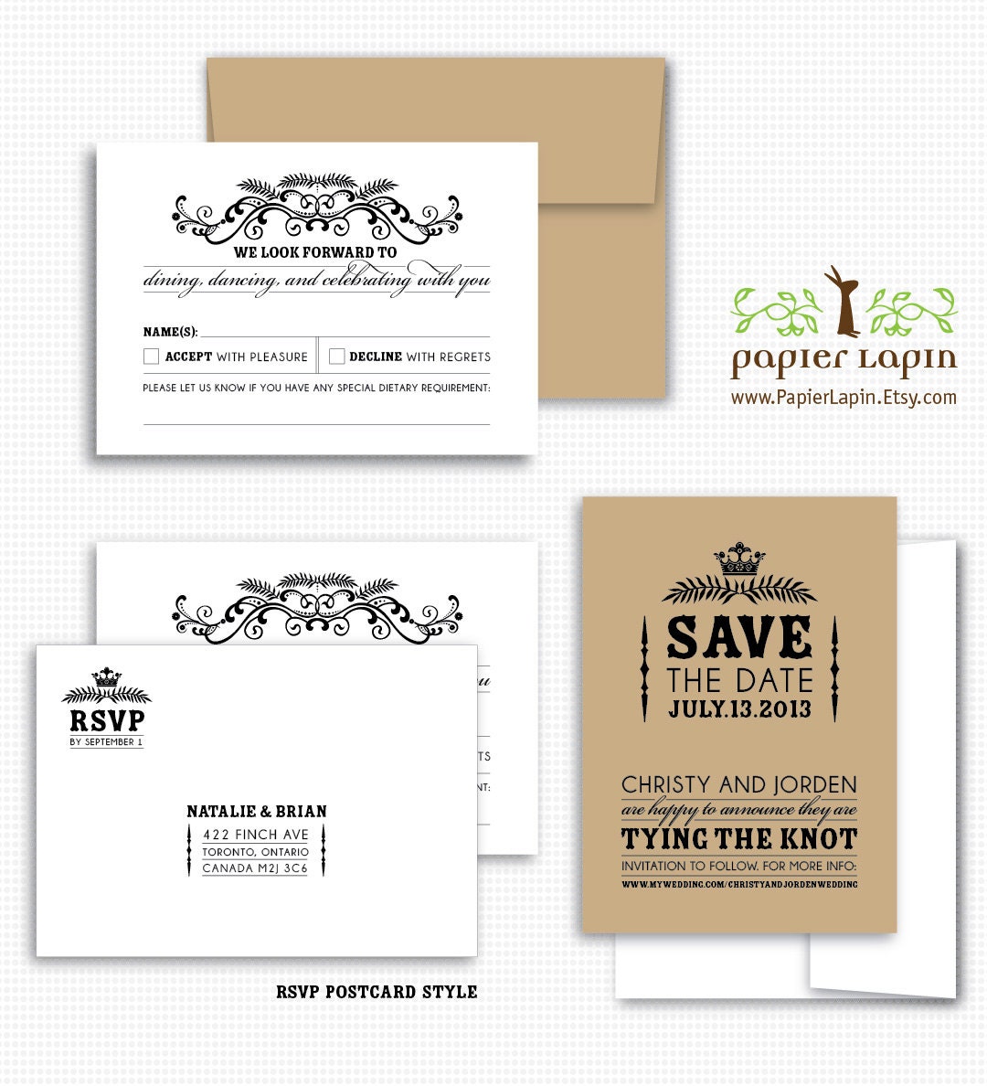 Open-Me-Softly eco-friendly invitation, self-mailer, kraft paper, quirky & whimscial // SAMPLE