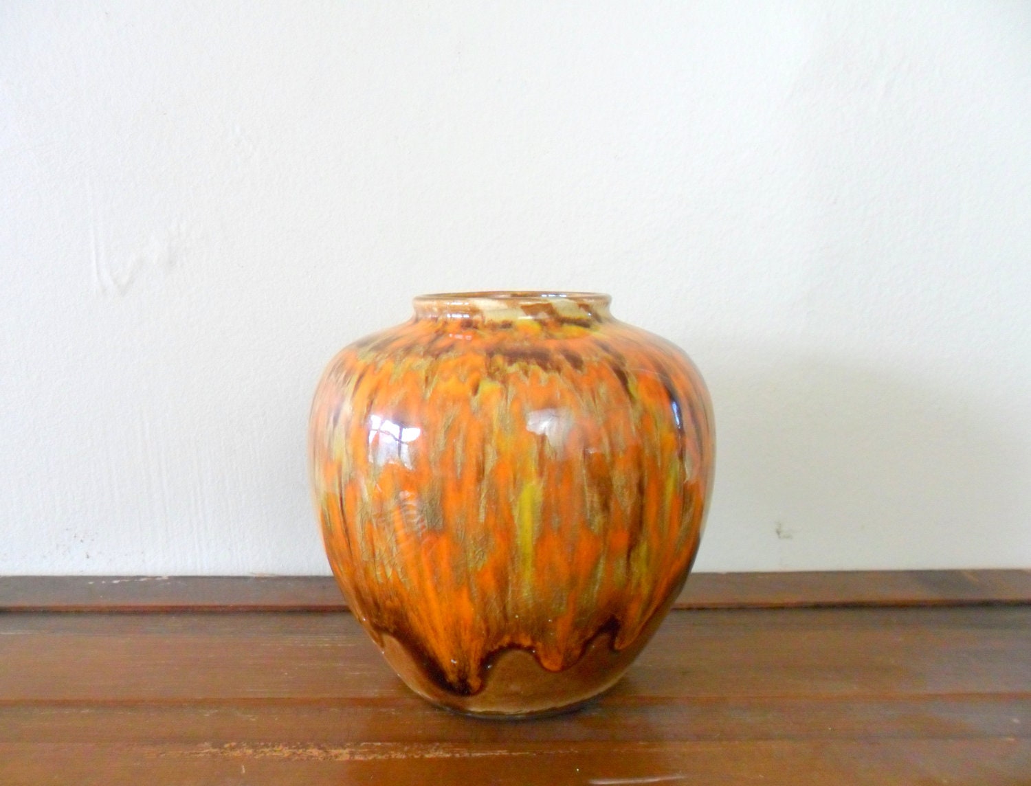 vintage mid century pottery vase - orange - home decor