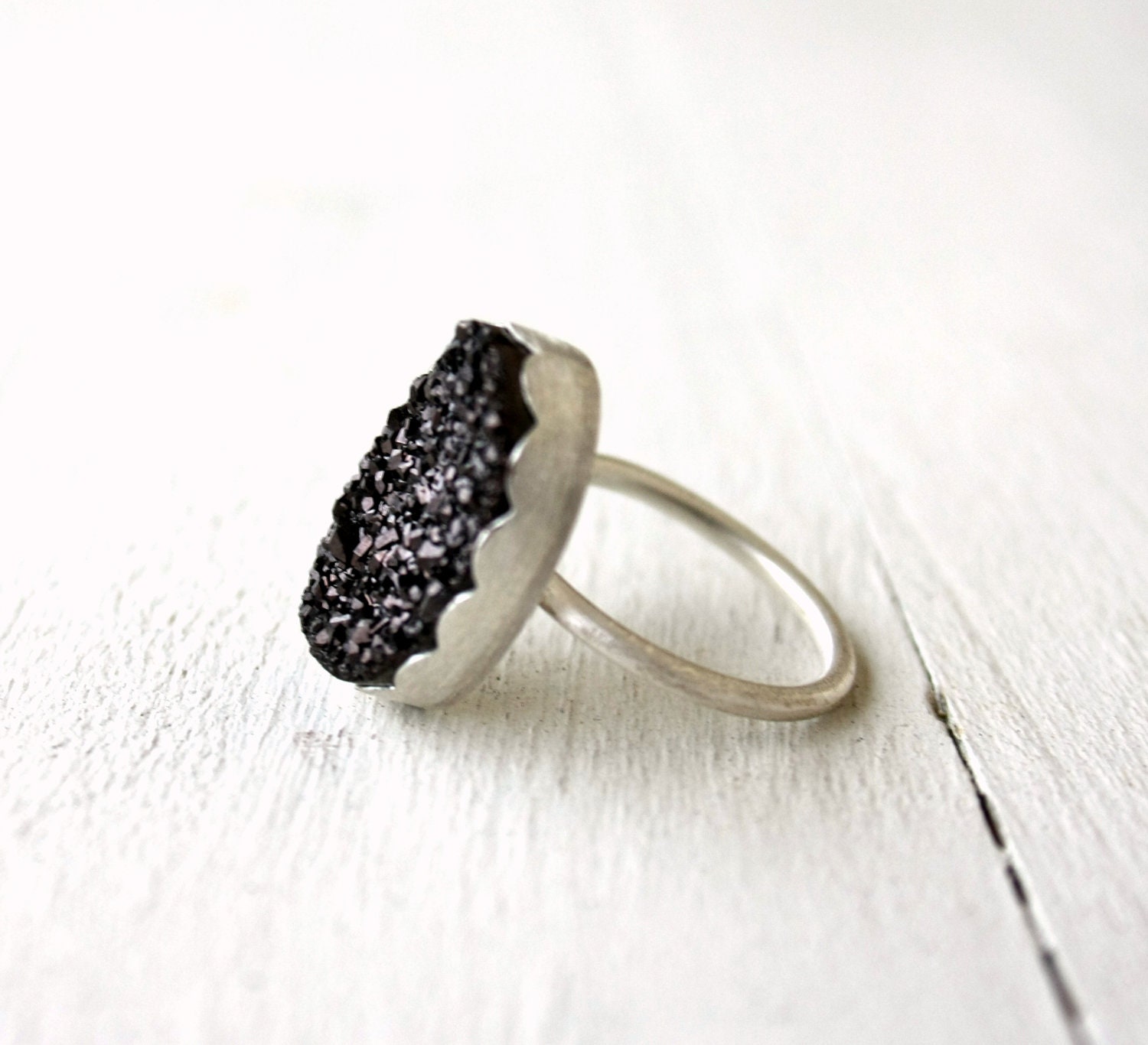 Bronze Druzy Ring with an oval sparkly chocolate druzy cabochon in brushed silver / elegant druzy ring Handmade under 100 FREE SHIPPING