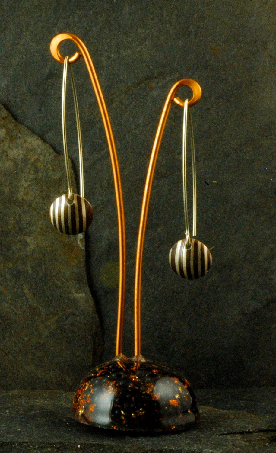 Mokume Gane Copper/Sterling Dangle Earrings, small
