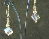 Swarovski Dichroic Diagonal Cubes & Sterling Dangle Earrings